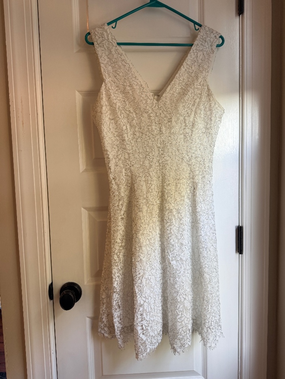 Kensie White and Metallic Silver Lace Fit and Flare Dress